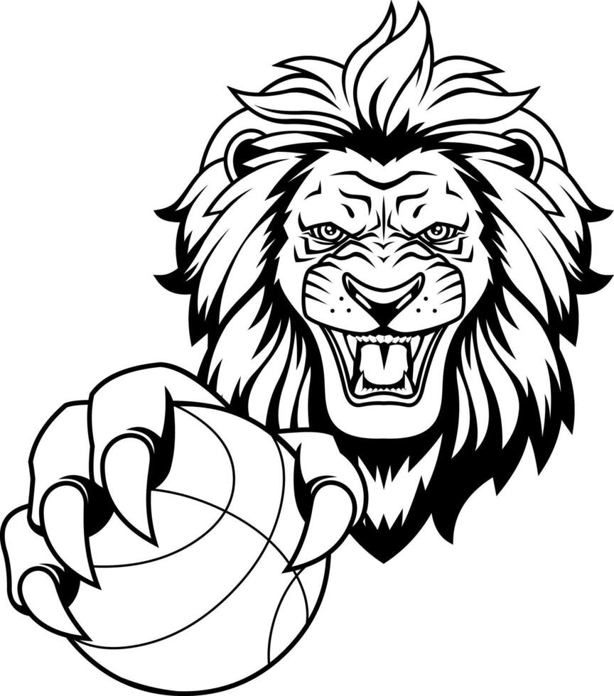 Roaring Lion Mascot Gripping Basketball Ready for Action vector