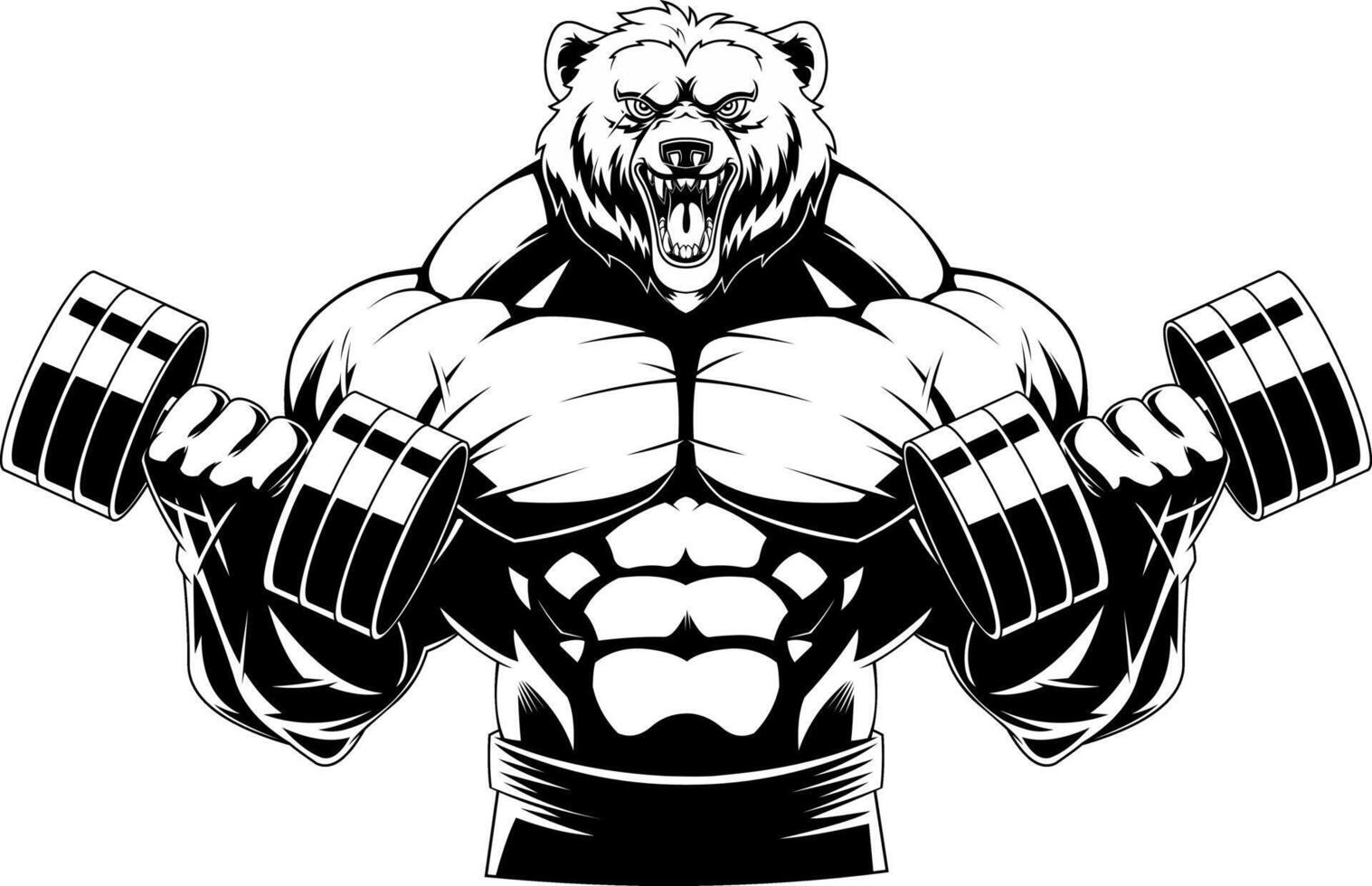 Fierce Muscular Bear Lifting Heavy Dumbbells in Intense Workout vector