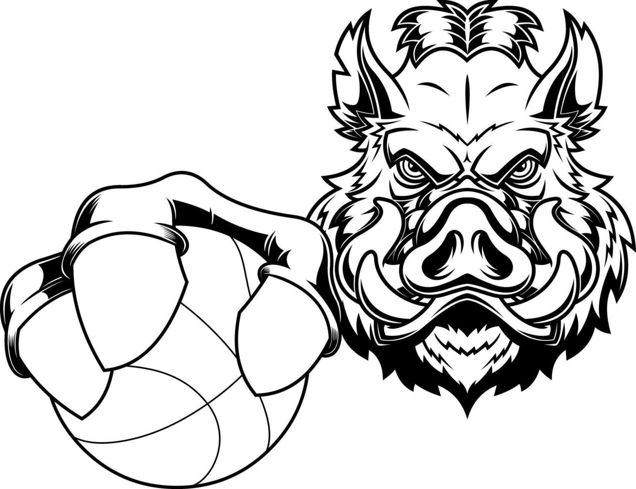 Massive Wild Boar Mascot Playing Basketball with Strength and Speed vector