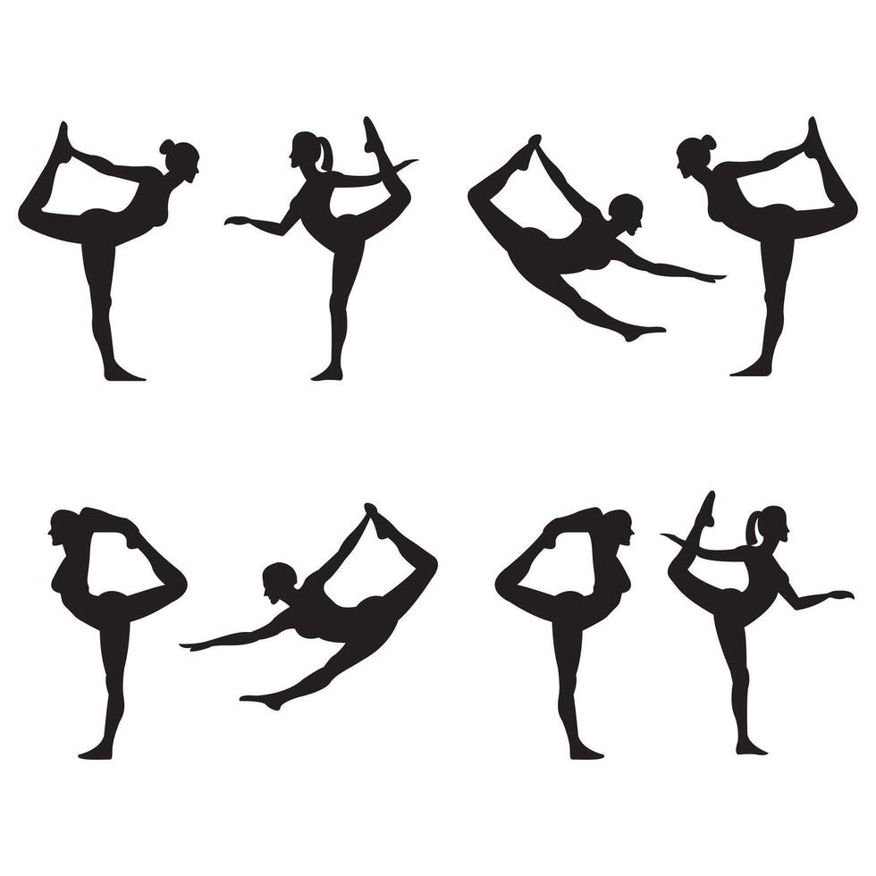 Silhouette Yoga Poses Set Collection for Fitness and Wellness Illustrations in Various Yoga Poses vector