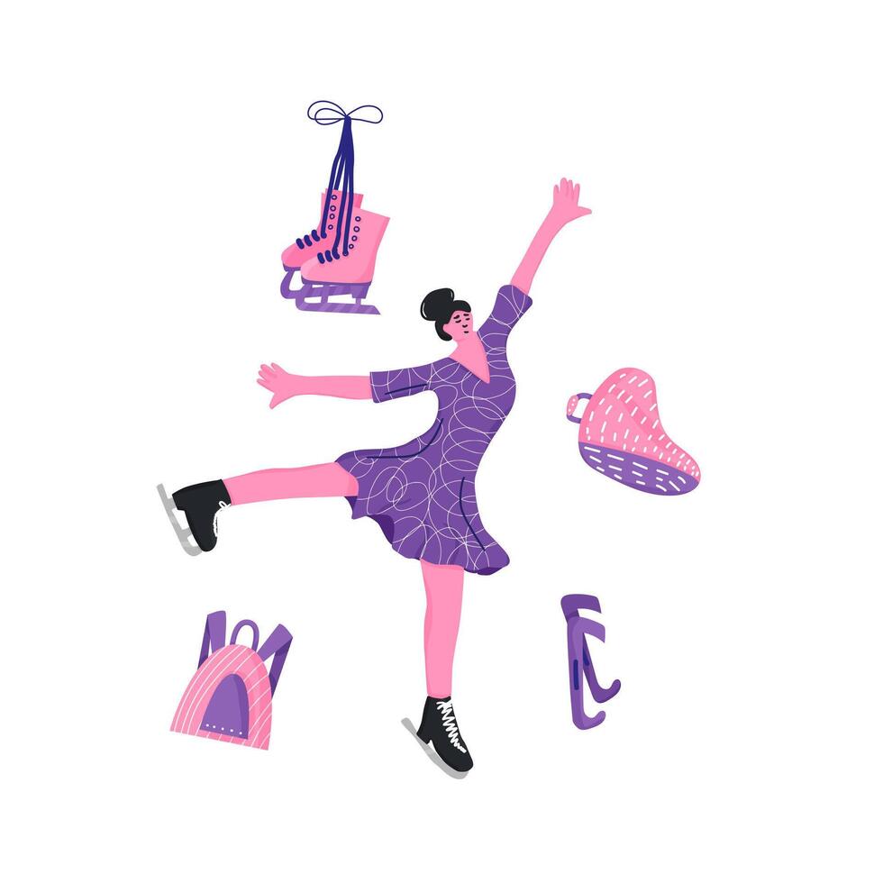 Figure skaters. Athletes on the rink design. vector
