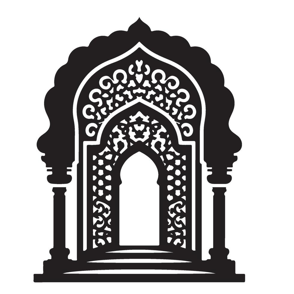 Ramadan and Eid, an ornate archway with a door and stairs vector