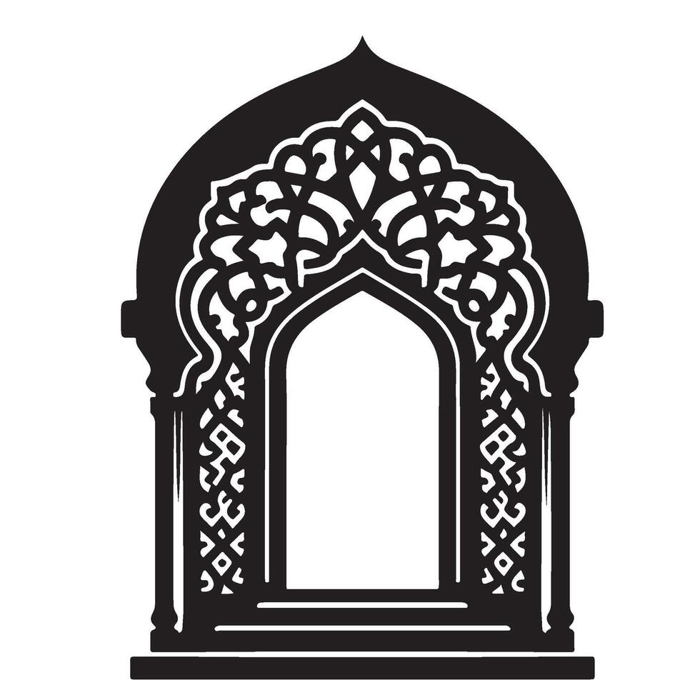 Islamic Archway, an ornate door with a window in it vector