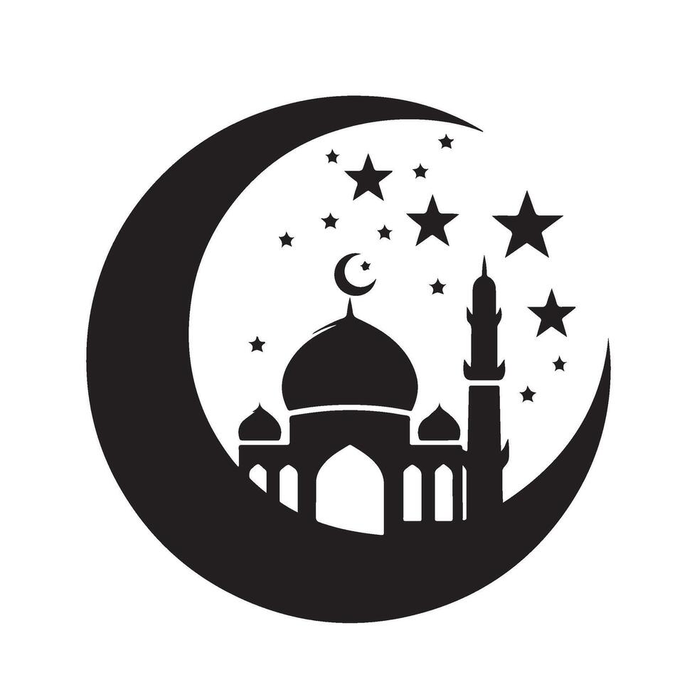 islamic mosque and crescent with stars and stars vector