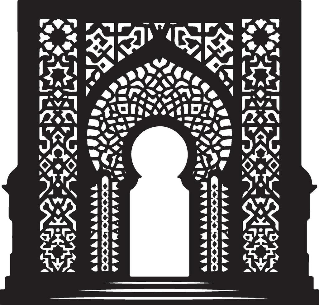 an ornate arch with a door and a window, Ramadan and Eid vector
