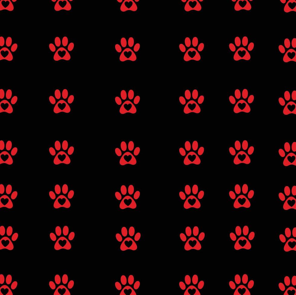 Dog footprints With Love seamless pattern On Black Background vector