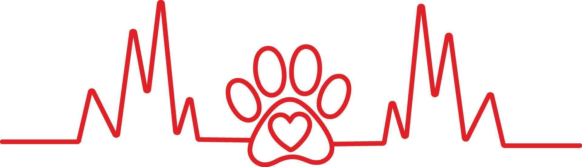 Dog lover heartbeat with paw print on white background vector
