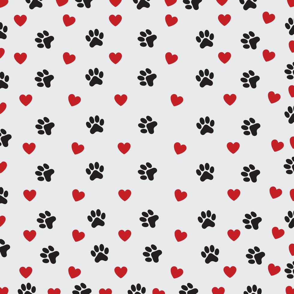 Hearts and Dog footprints seamless pattern On White Background vector