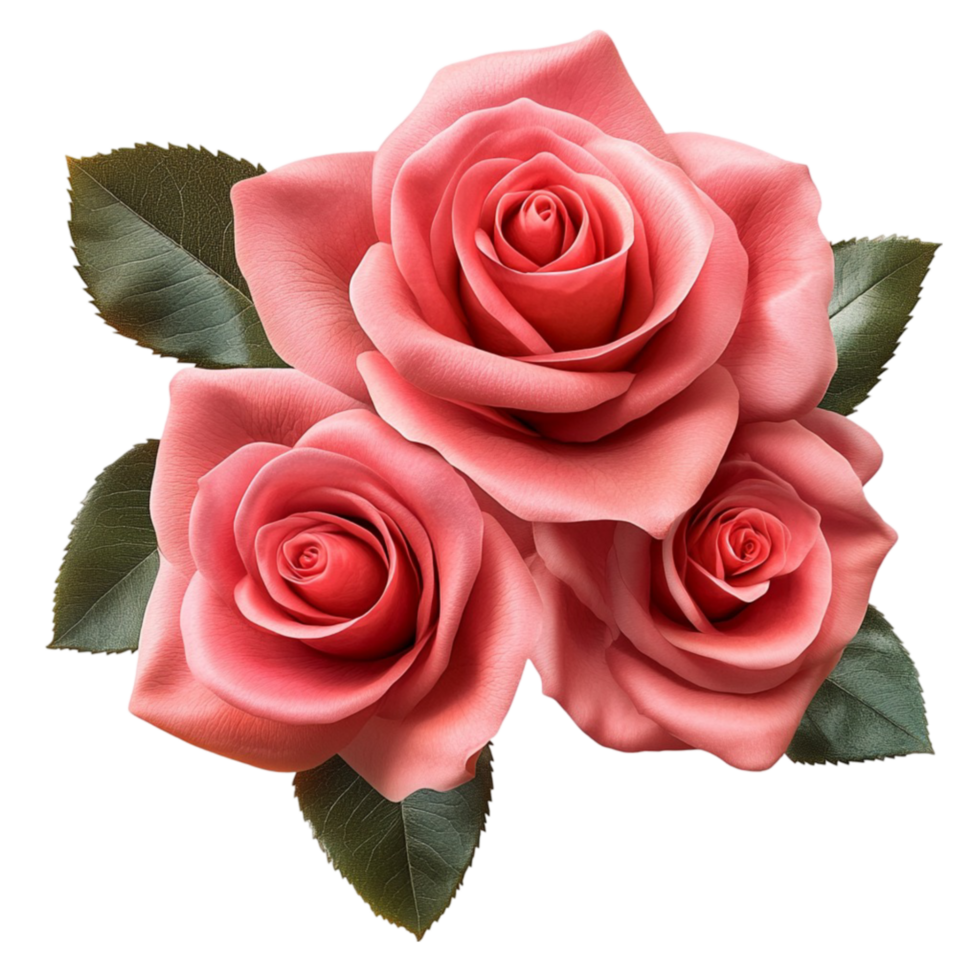 Three Stunning Pink Roses Symbolizing Love and Grace on a Transparent Background png