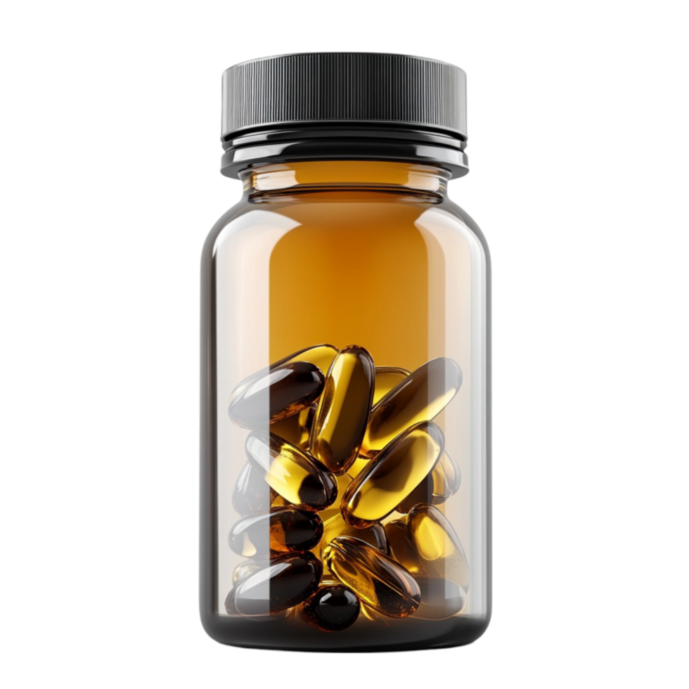 Fish Oil Bottle Isolated on Transparent Background, Great for Health and Supplement Project png