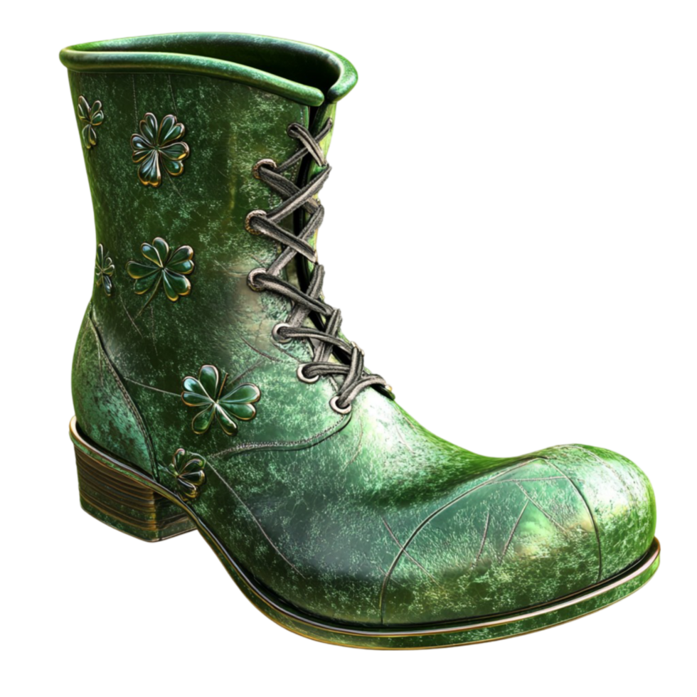 Stylish Green Boot with a Beautiful Flower Design on the Side, Perfect for Fashion and Springtime Wear png