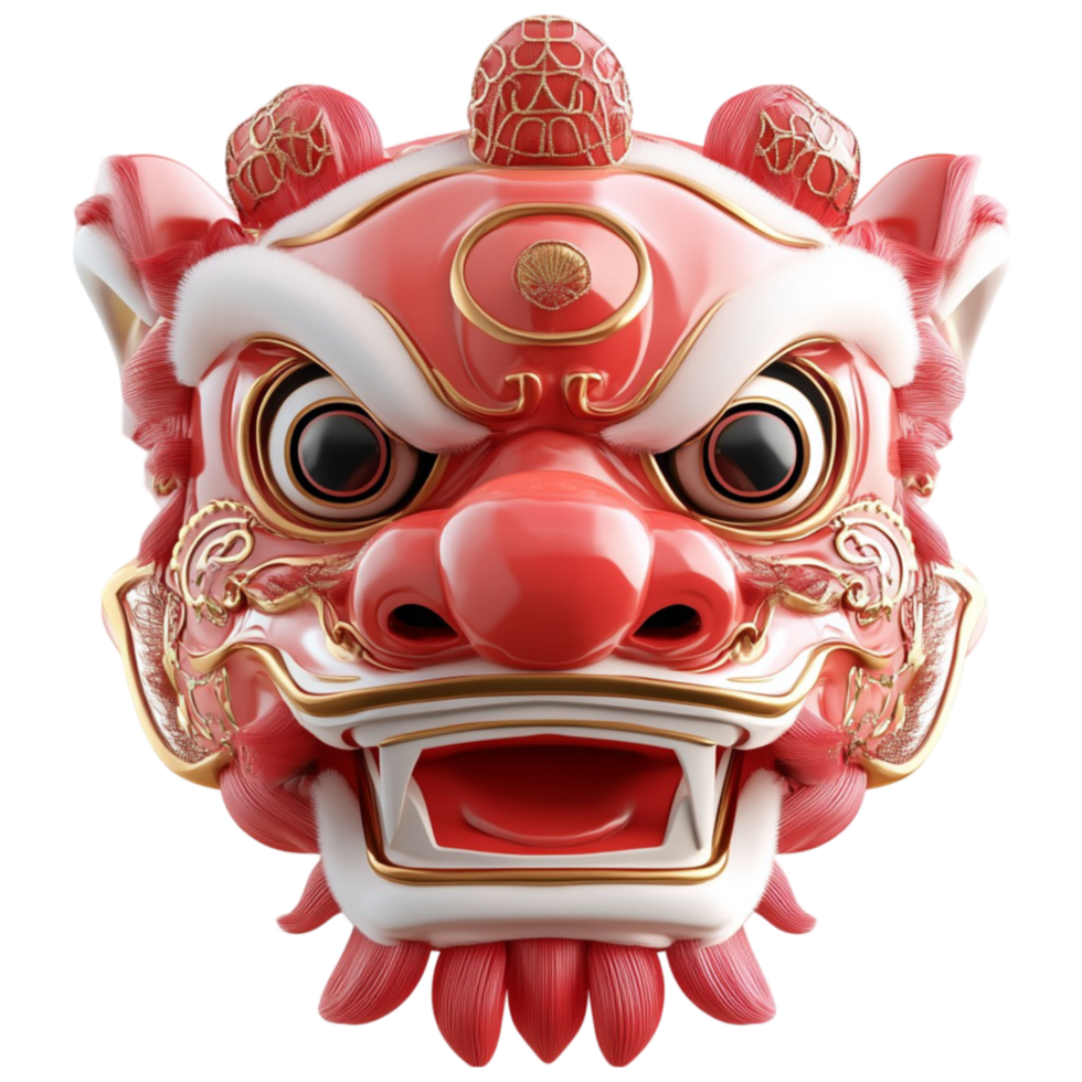 A red and white chinese lion mask png