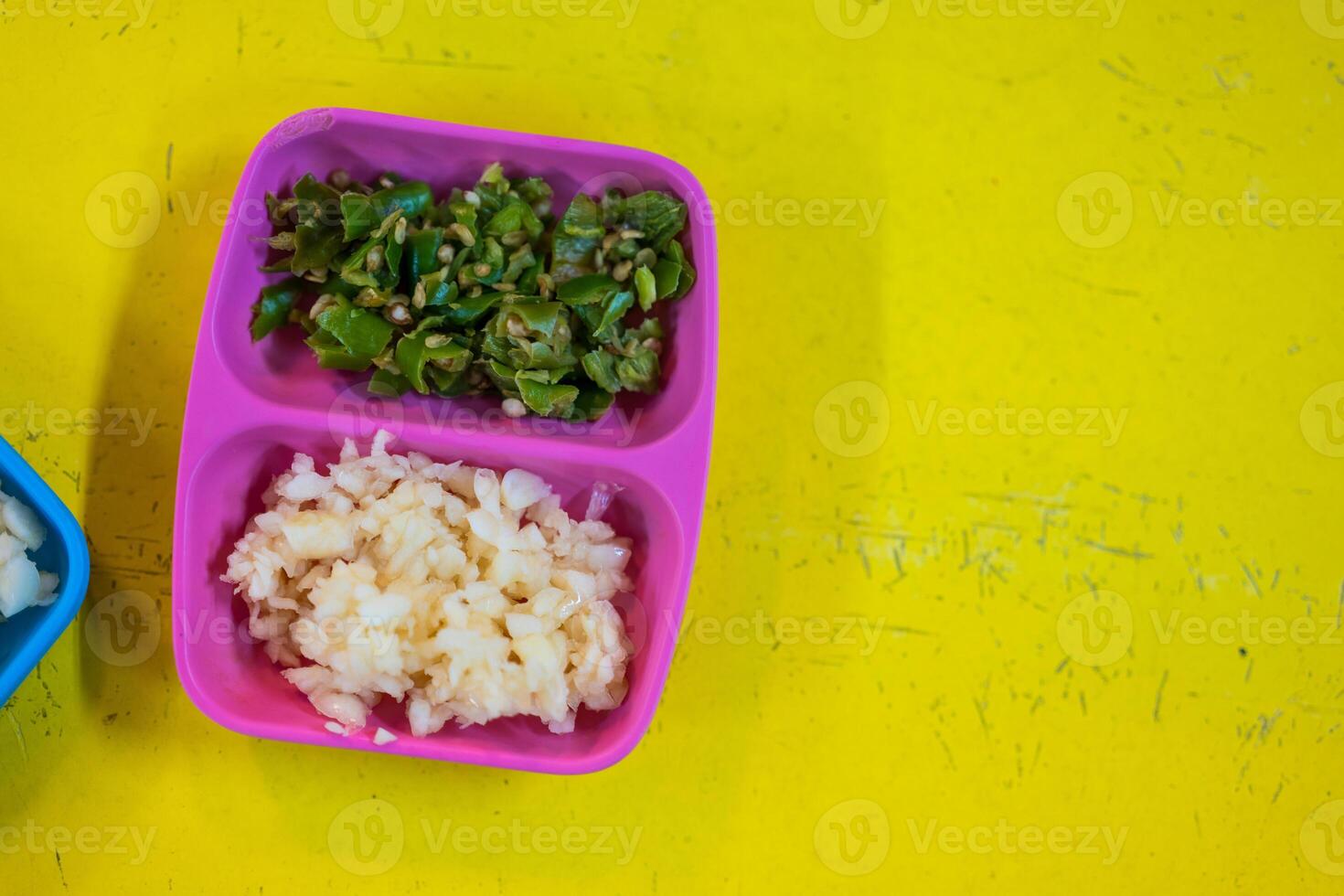 Chopped chili and garlic for add sukiyaki dip sauce photo