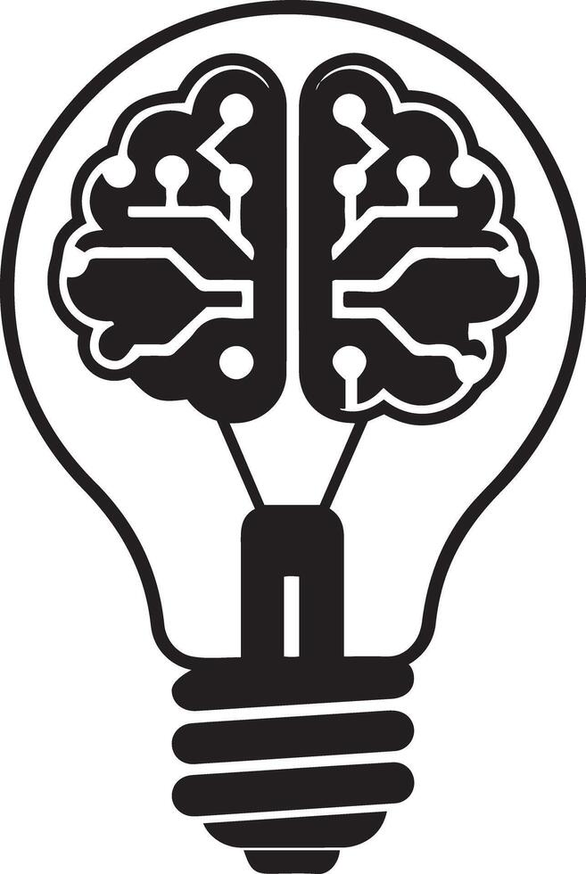A Brain Inside a Lightbulb Innovative Idea Silhouette vector