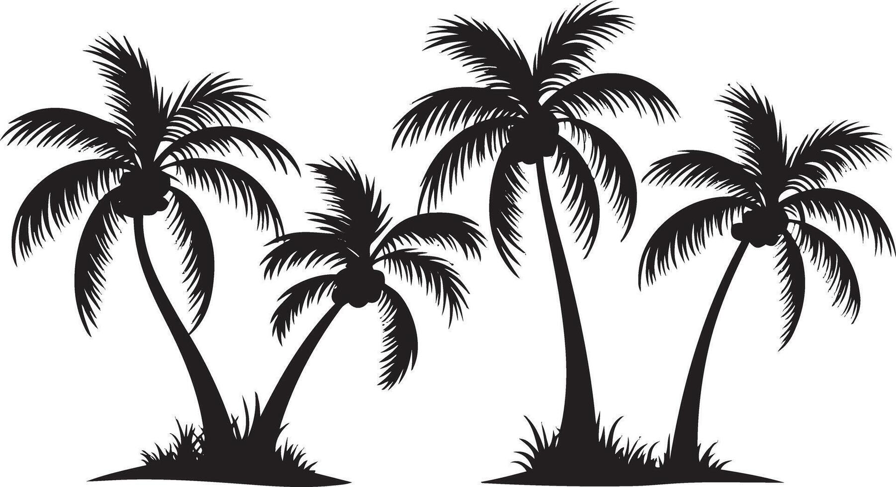 Silhouette of Summer Palm Trees black and white vector