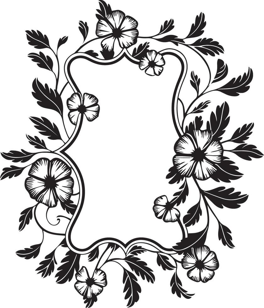 Ornate floral frame design in black and white. vector