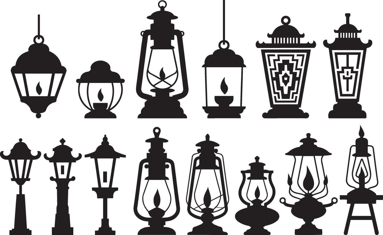 Collection of Vintage and Decorative Lamp Silhouettes vector