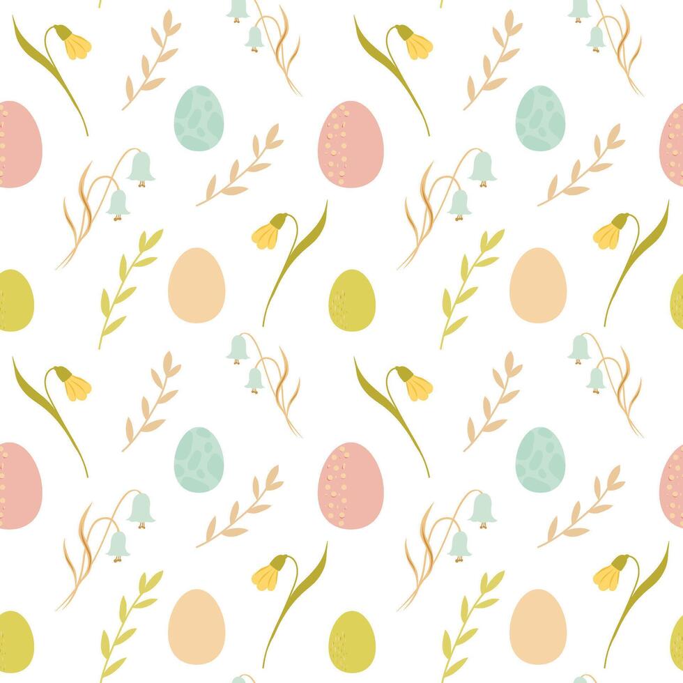Easter eggs Seamless pattern with flowers, different eggs pattern, floral pattern vector