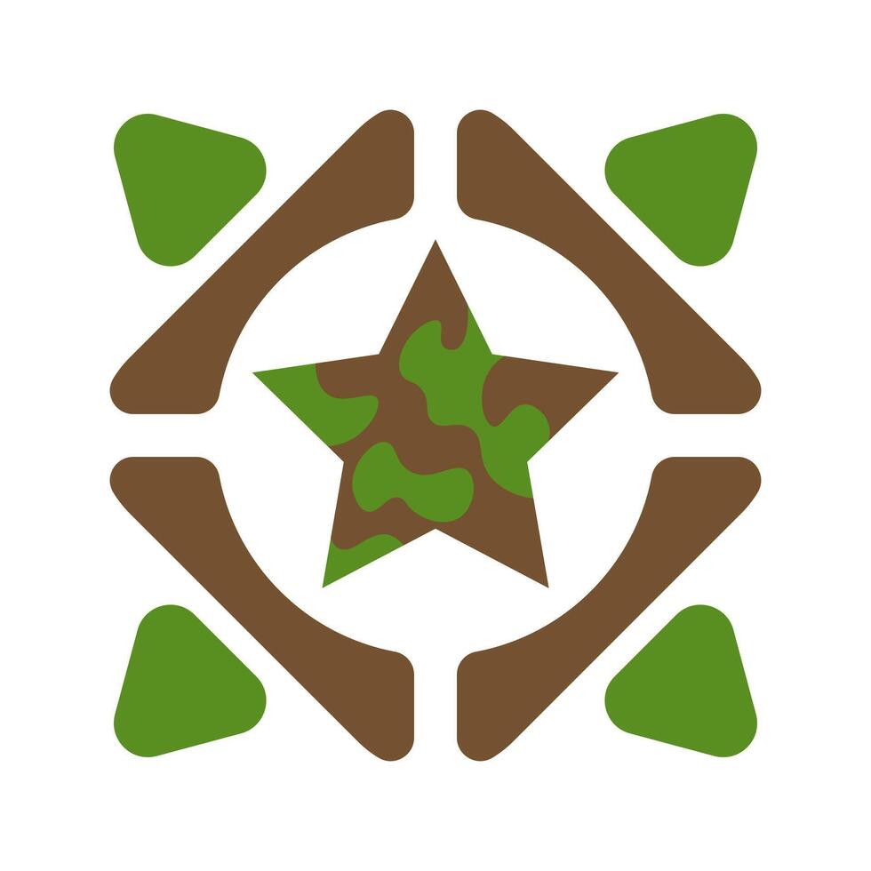 Green brown star camouflage army logo icon on isolated white background vector