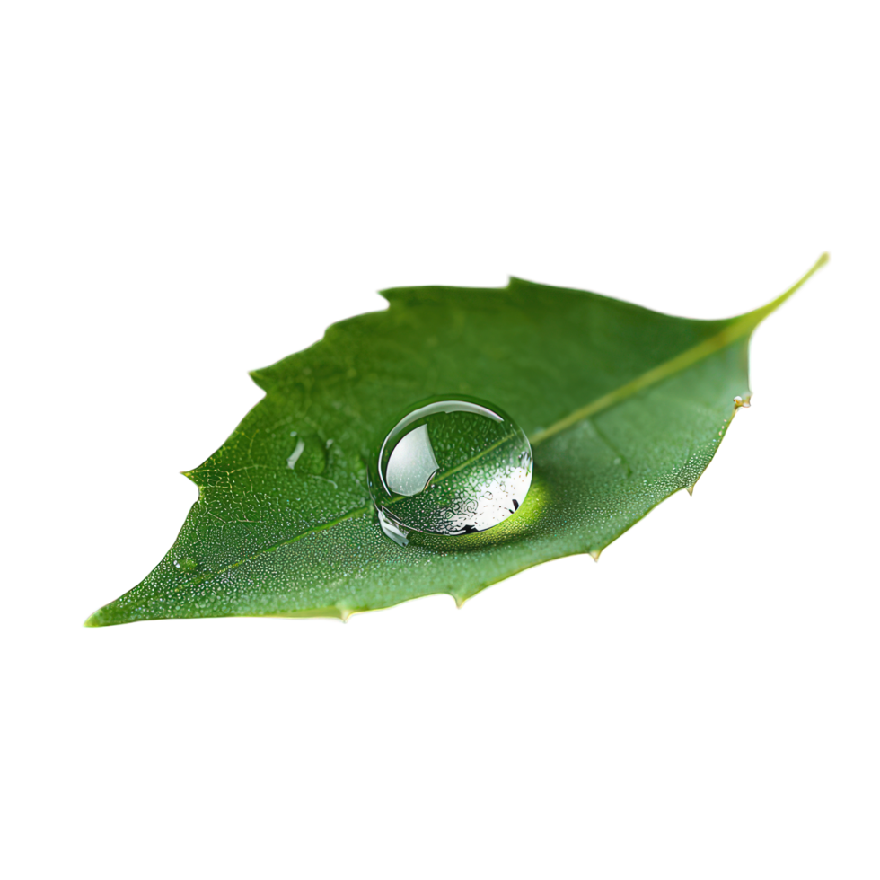 Green leaf with a water droplet on it png