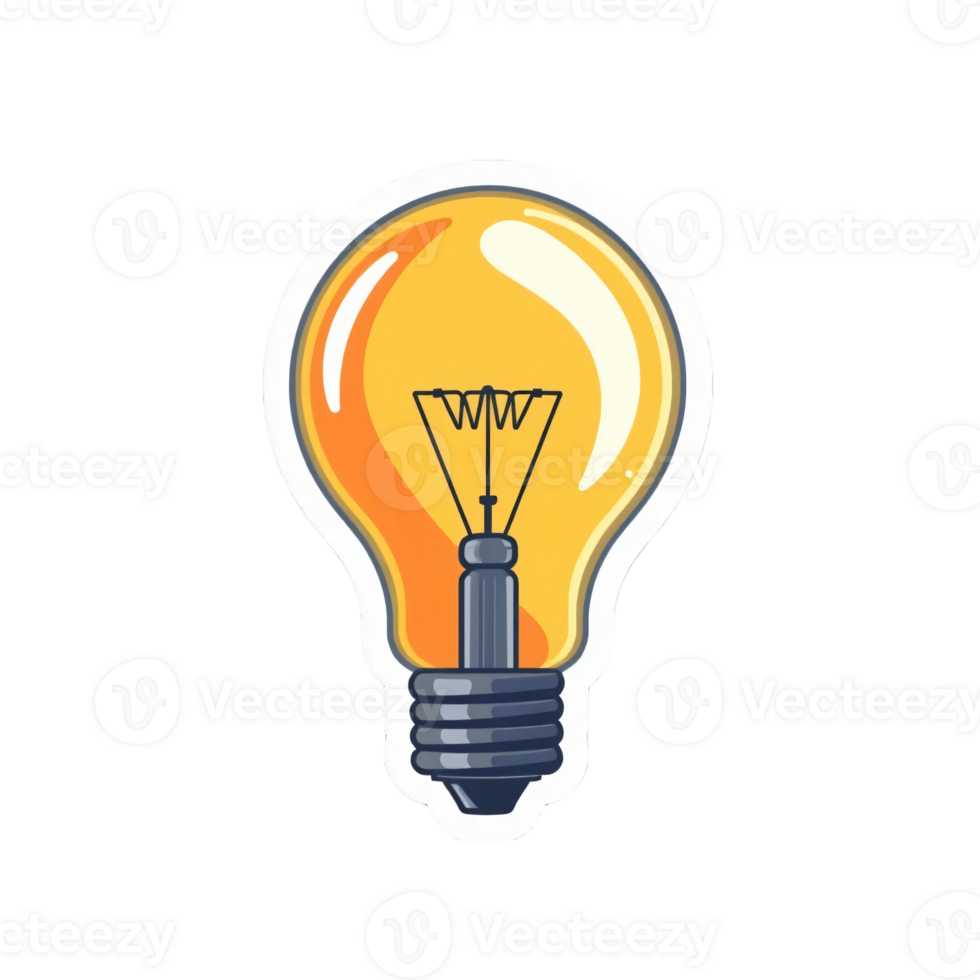 A 2D cartoon sticker of light bulb, Hand drawn clipart in doodle style, isolated on transparent background png