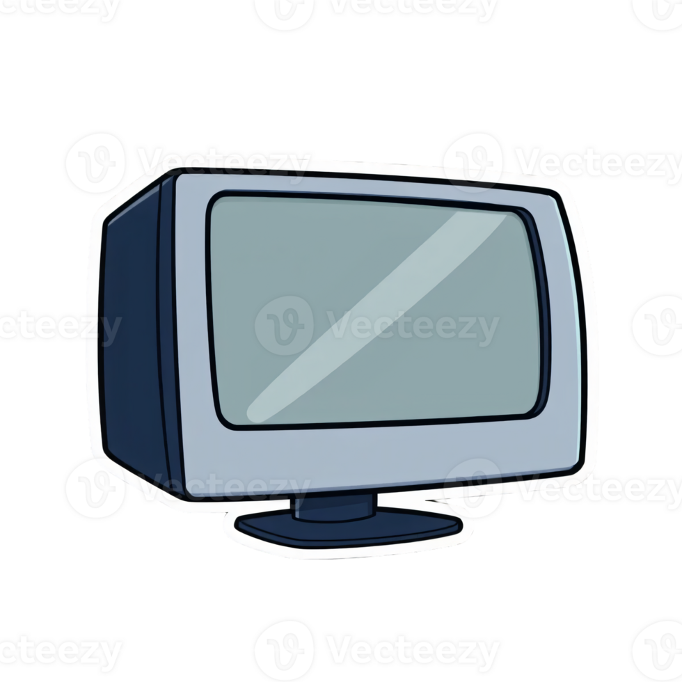 A sticker of a Vintage TV or monitor PC, Hand drawn clipart in doodle style, isolated on transparent background png
