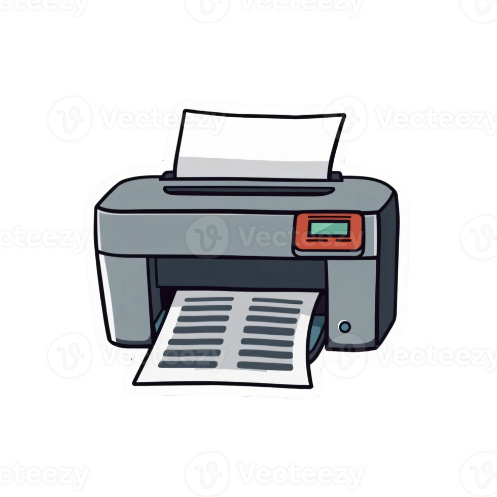 A cartoon sticker of a printer, Hand drawn clipart in doodle style, , isolated on transparent background png