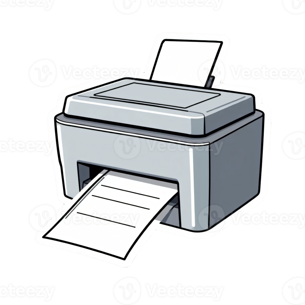 A cartoon sticker of a printer, Hand drawn clipart in doodle style, isolated on transparent background png