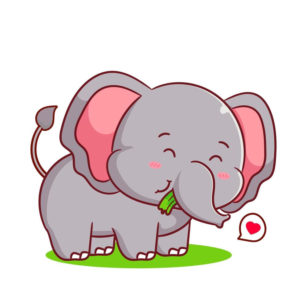 Cute elephant eating grass. Kawaii animal concept design. Art illustration. vector