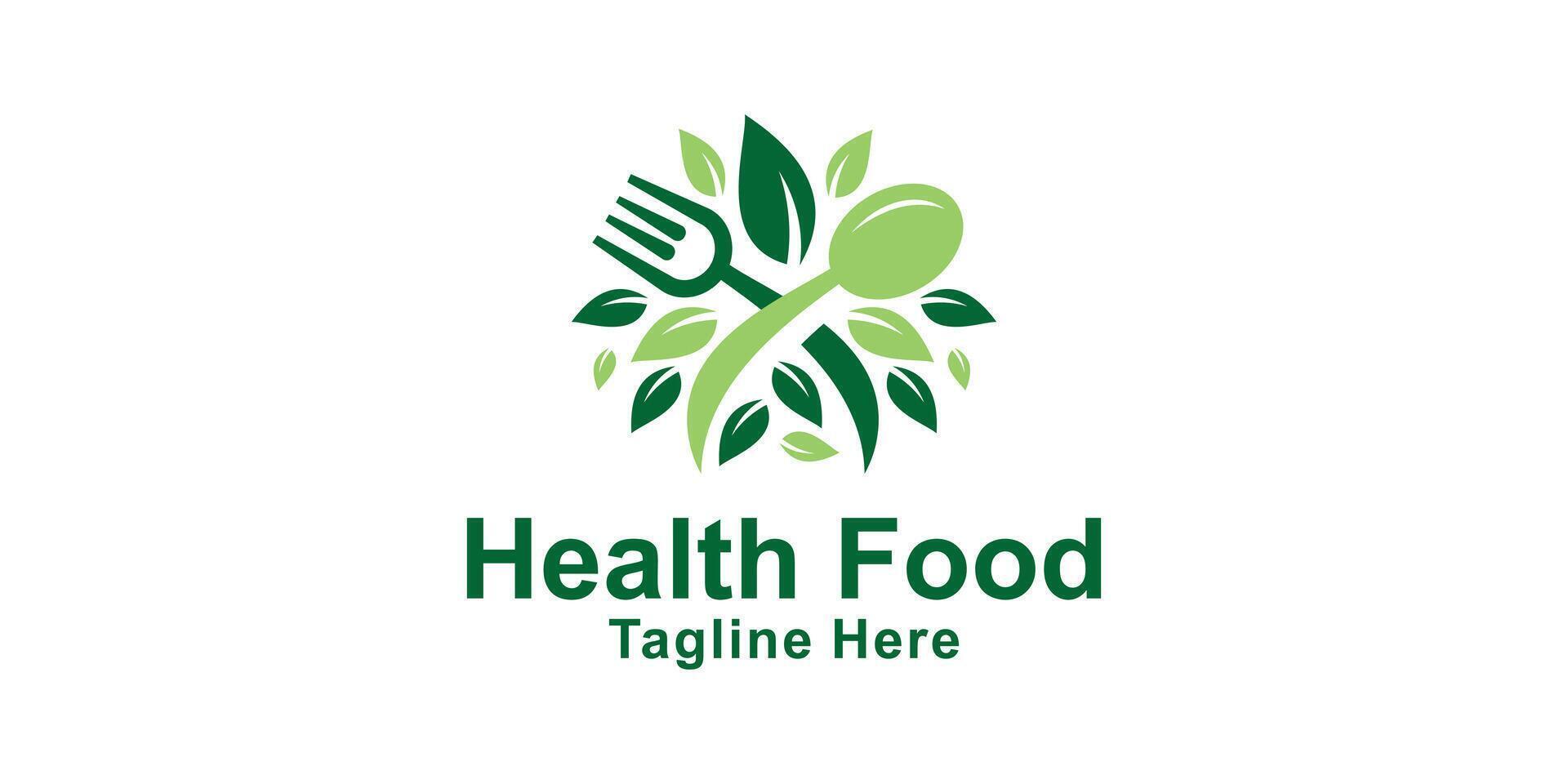 logo design combination of spoon fork and leaf, logo for healthy food, nature, herbal, organic, eco, symbol, icon, idea, creative. vector
