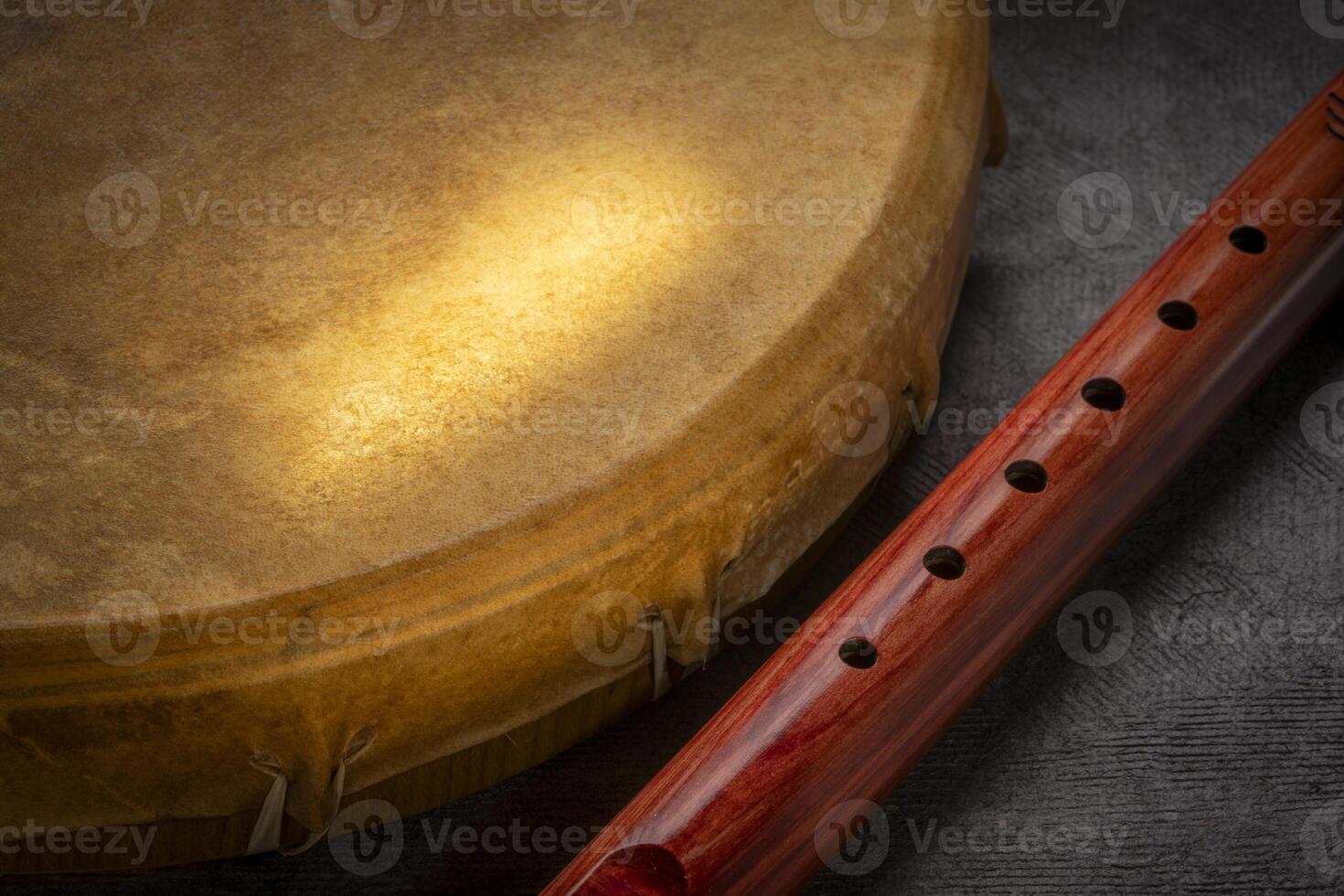 native American style flute handcrafted from aromatic cedar and shaman drum photo