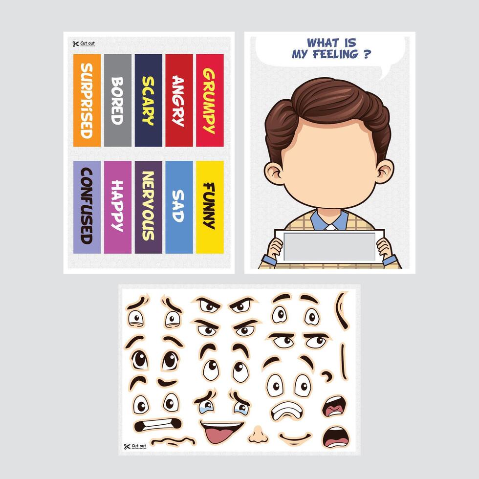 Learning emotions through cut and paste cartoon face expressions for children vector