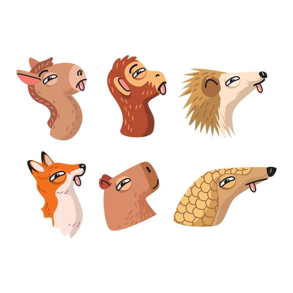 Fun cartoon animals with their tongues out bundled together in a playful design. vector
