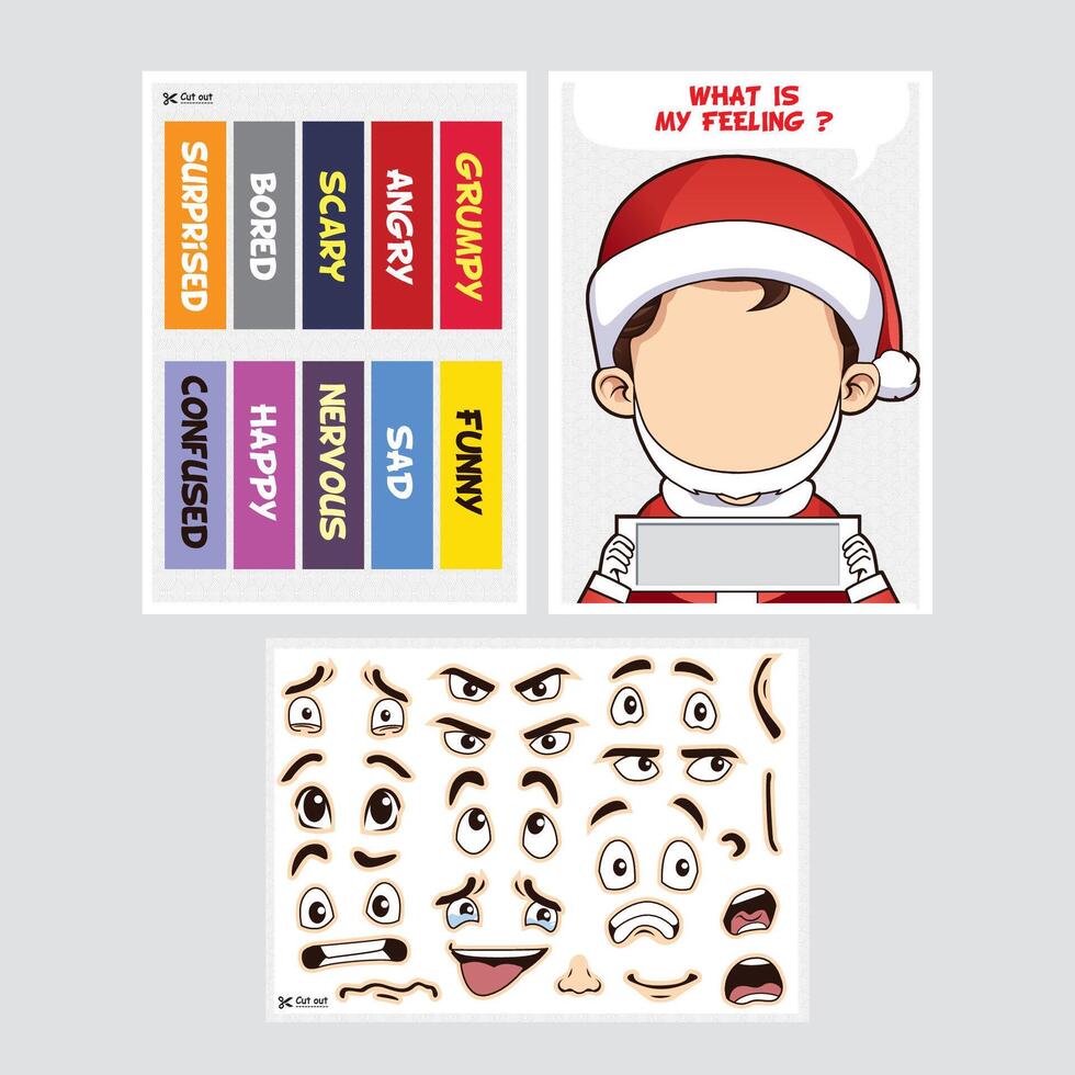 Children educational cut and paste cartoon faces for learning emotions. vector