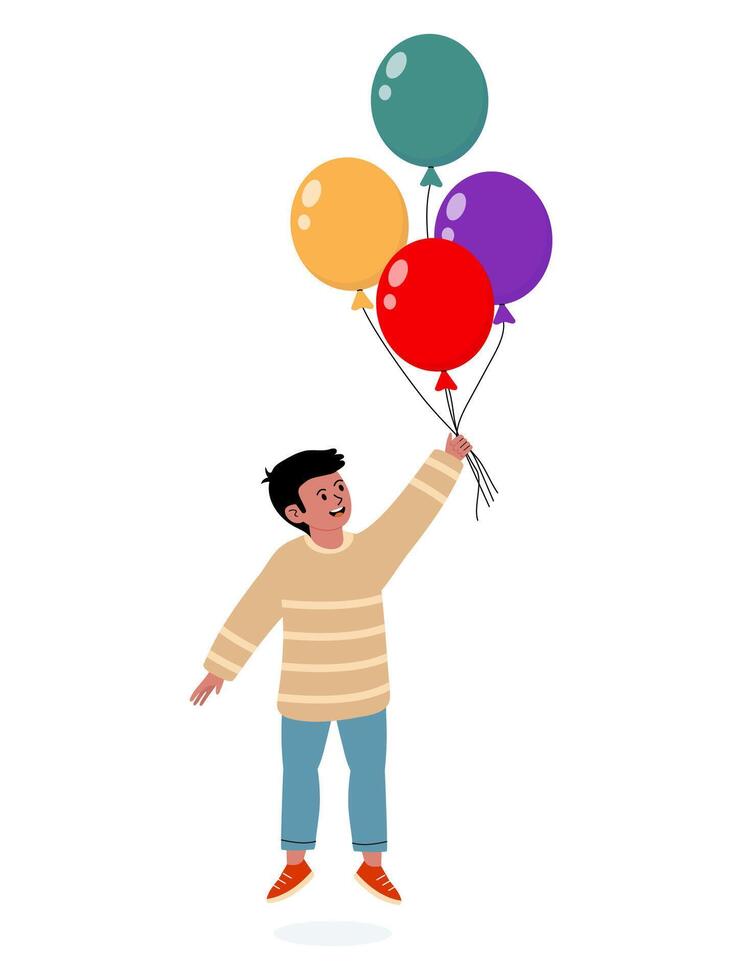 Child joyfully holds colorful balloons while smiling in a bright and playful atmosphere vector