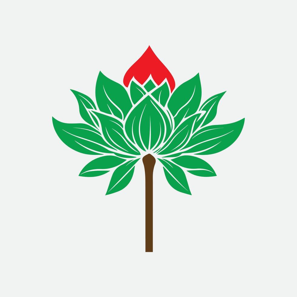 a green lotus flower with a red flower on top vector