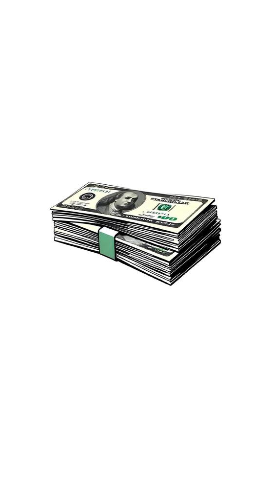A stack of money is shown on a white background photo