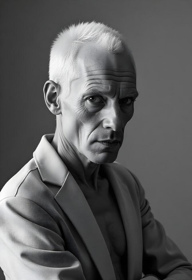 A black and white photo of an old man
