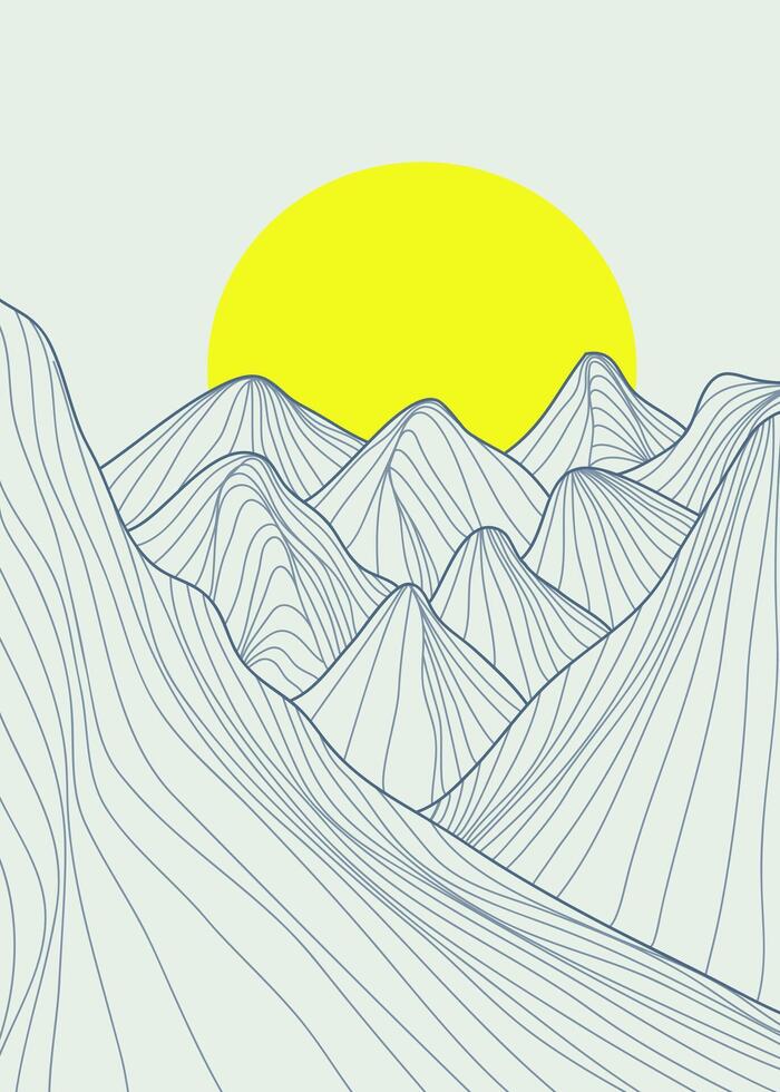 Mountain line arts illustration. Hand drawn style. Abstract mountain contemporary aesthetic backgrounds landscapes. use for print art, poster, vector