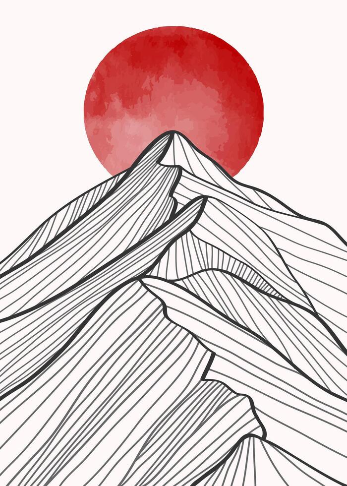 Mountain line arts illustration. Hand drawn style. Abstract mountain contemporary aesthetic backgrounds landscapes. use for print vector