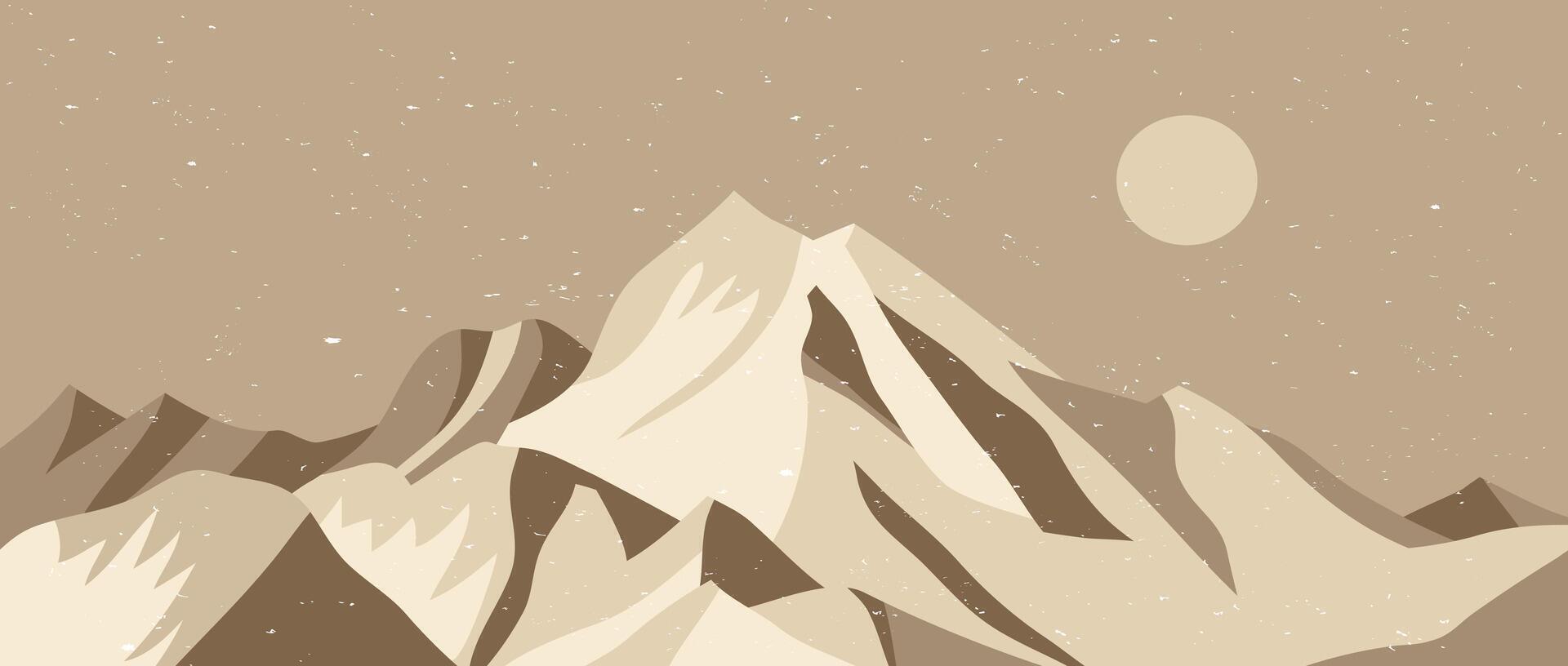 Flat design landscape background with mountains, moon and hills. creative minimalist modern art print. use for print art, poster, cover, banner vector