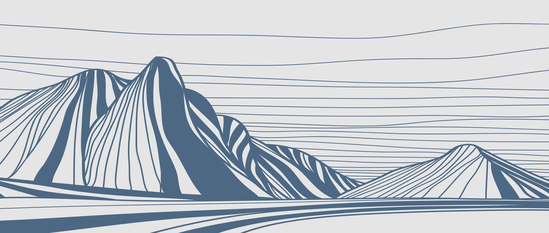 Mountain line arts illustration. Hand drawn style. Abstract mountain contemporary aesthetic backgrounds landscapes. use for print art, poster, cover, banner, vector