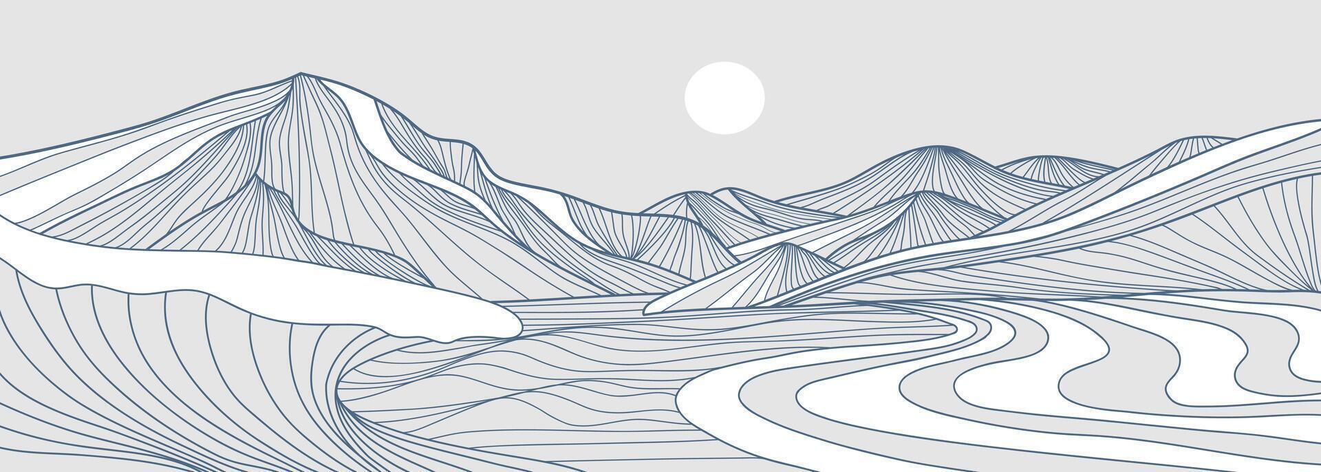 Mountain line arts illustration. Hand drawn style. Abstract mountain contemporary aesthetic backgrounds landscapes. use for print art, poster, cover, banner vector