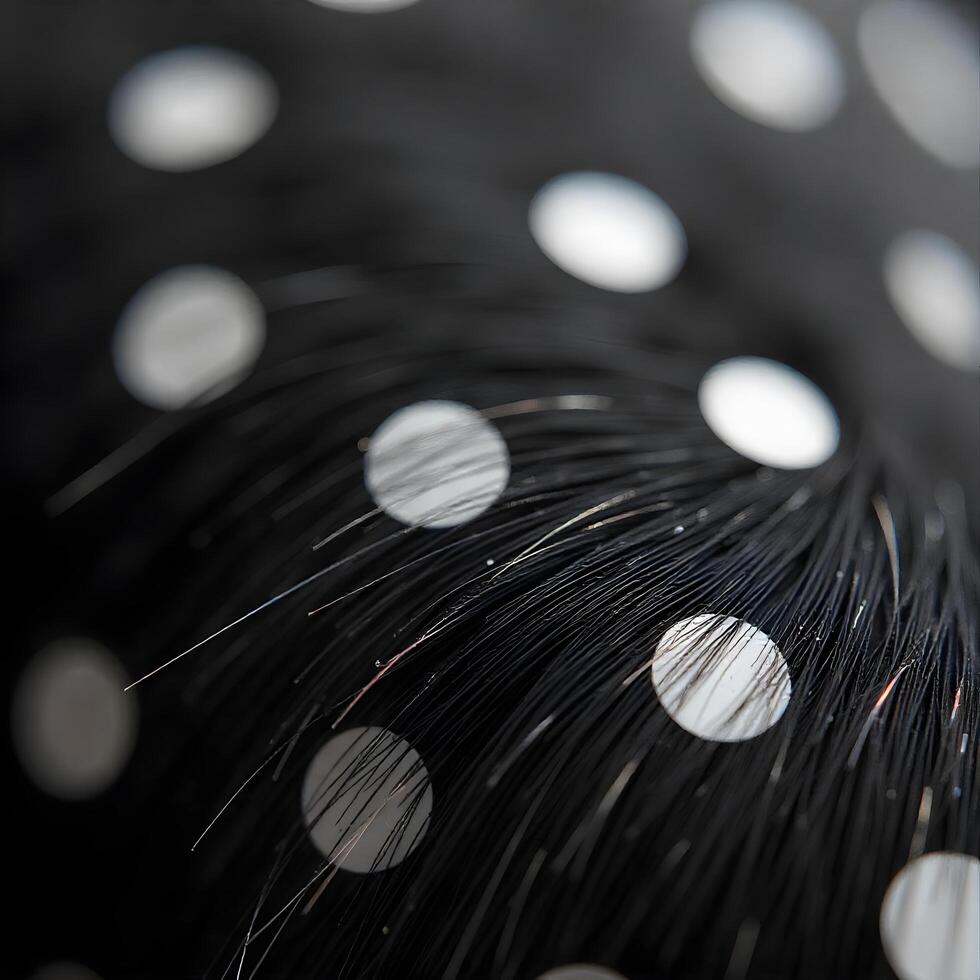 A close up of a black and white polka dot pattern photo