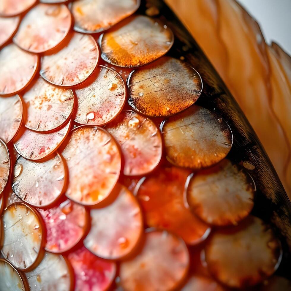A close up of a fish with many different colored scales photo