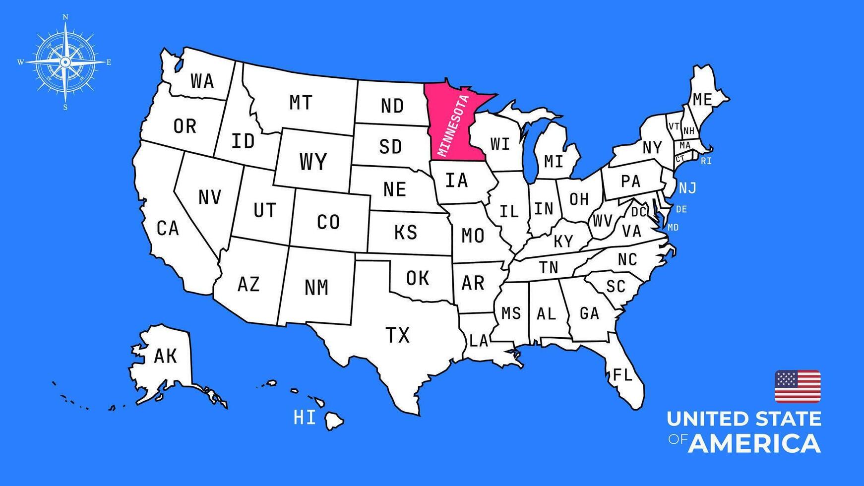 Map of the united states with the state of minnesota vector