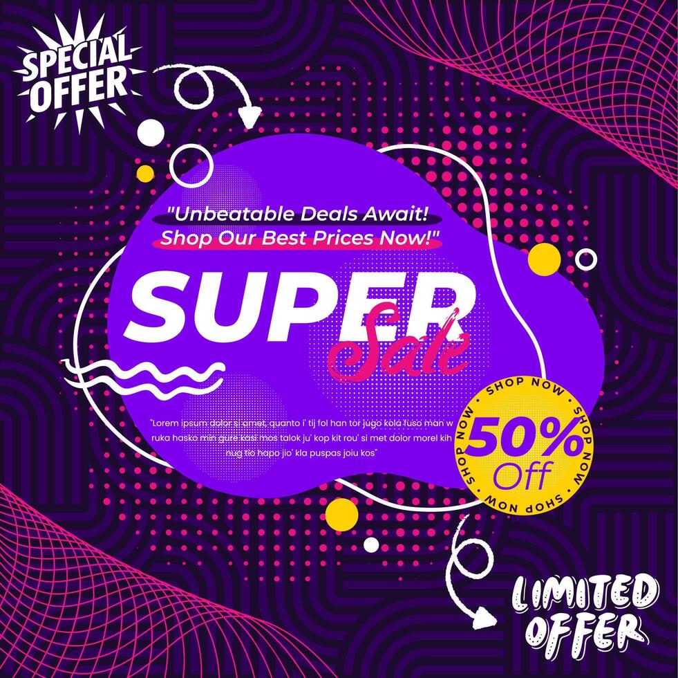 Super sale banner with purple and pink colors vector