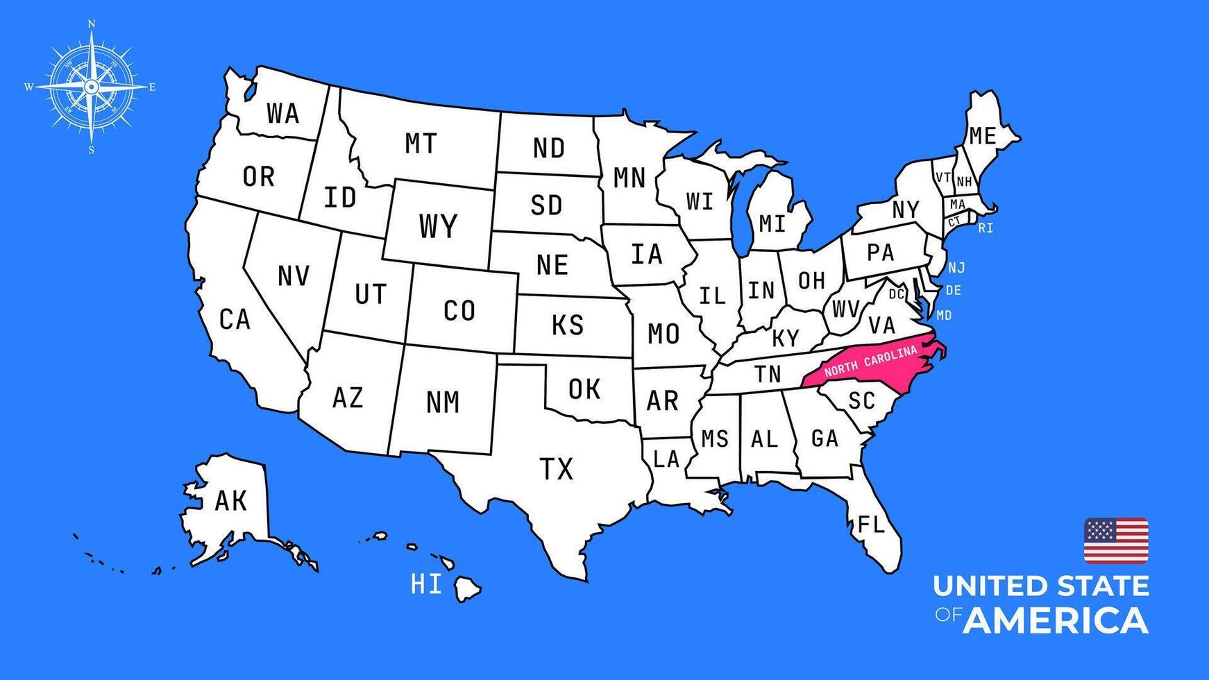 North Carolina State, USA, map isolated on United states map. vector