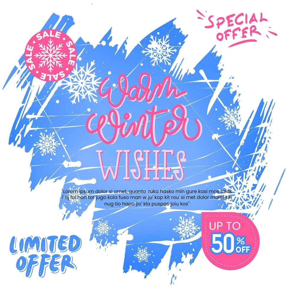 Warm winter wishes banner with snowflakes and text vector