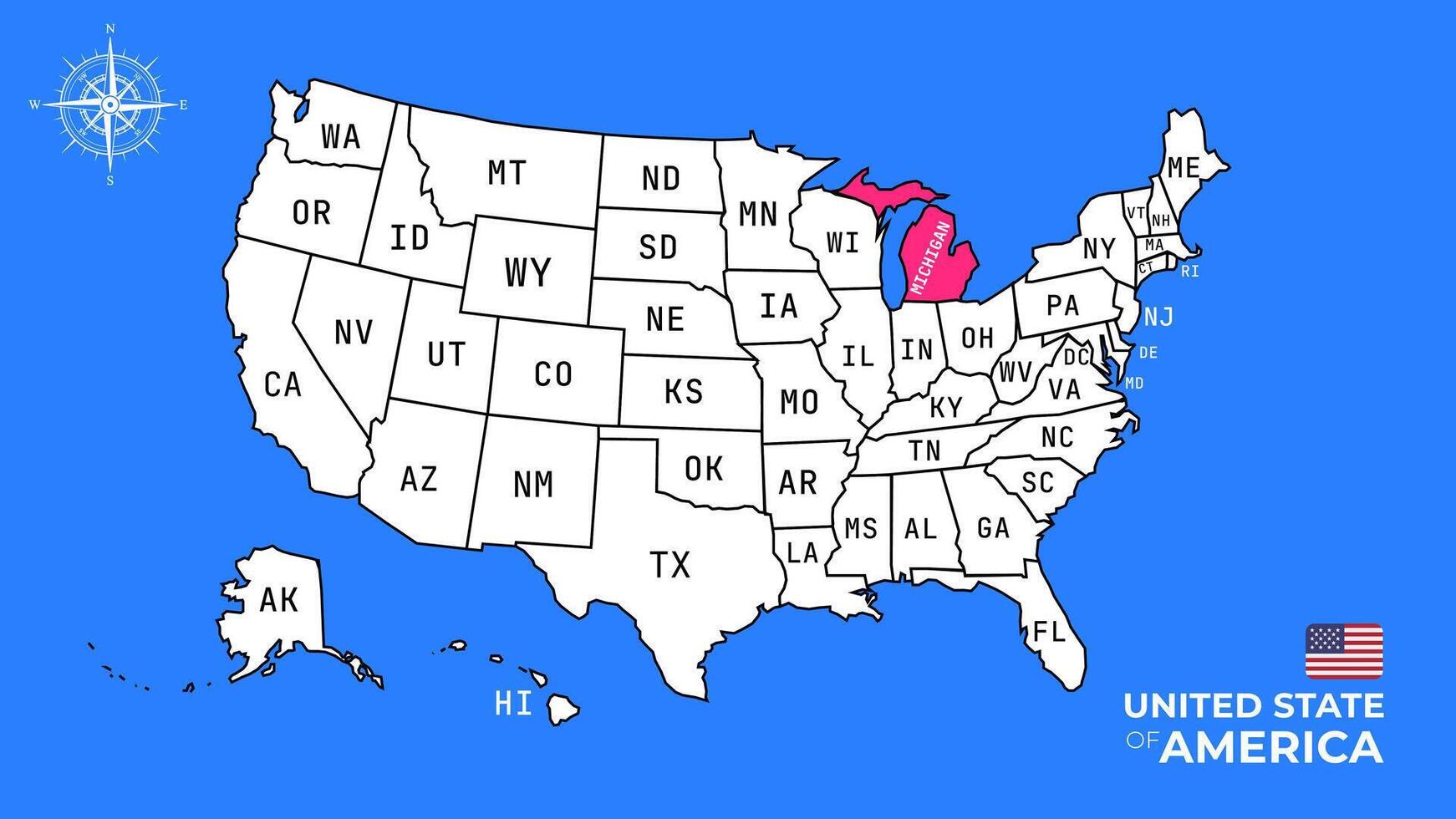 Michigan State, USA map isolated on United states map. vector